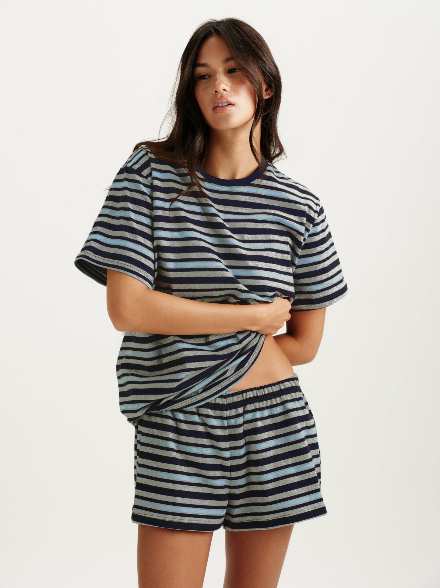 CLASSIC COTTON DAILY STRIPE BOYFRIEND TEE - WASHED SET ACTIVE