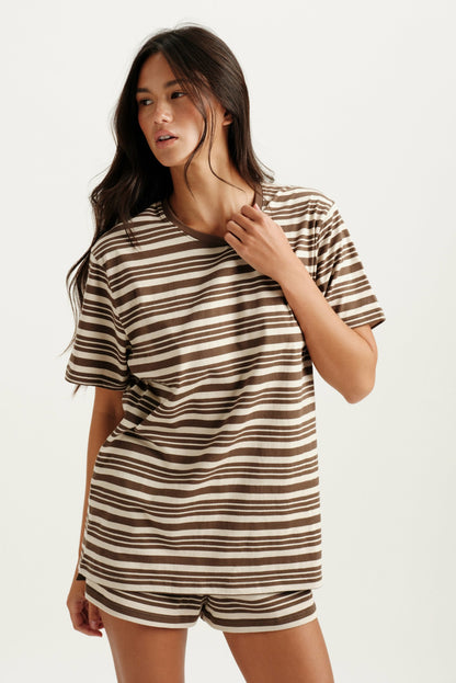 CLASSIC COTTON DAILY STRIPE BOYFRIEND TEE - GRAIN SET ACTIVE