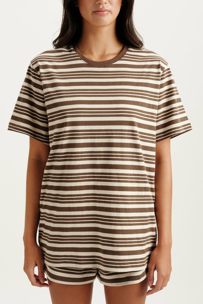 CLASSIC COTTON DAILY STRIPE BOYFRIEND TEE - GRAIN SET ACTIVE