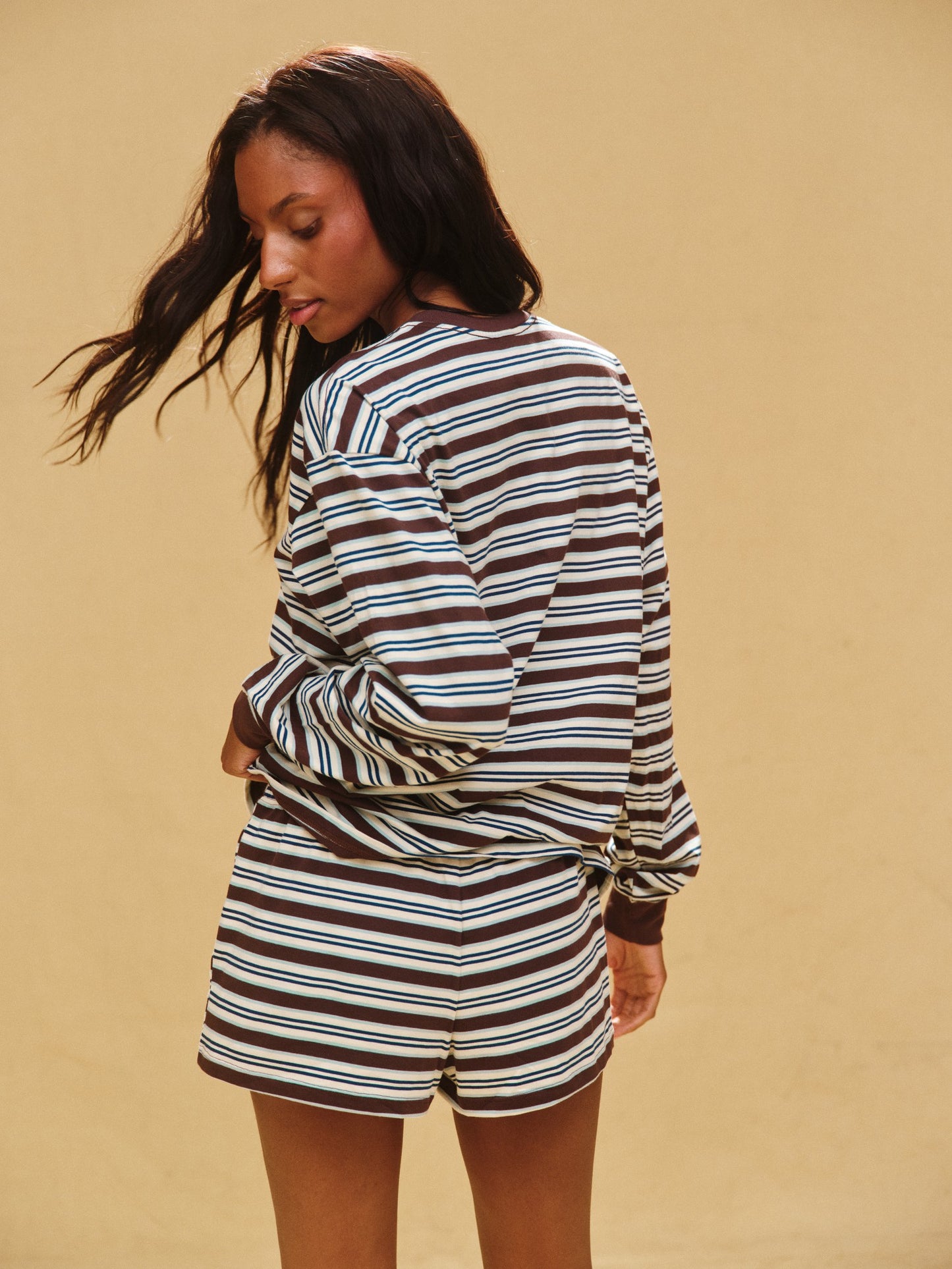 CLASSIC COTTON DAILY STRIPE CUFFED LONG SLEEVE - KONA SET ACTIVE