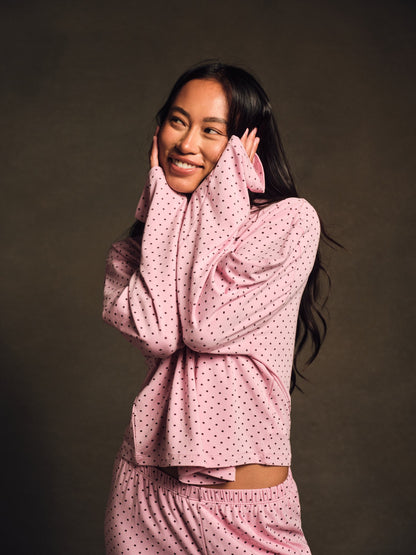 SLEEP JERSEY COMFORT POLKA DOT BOXY LONG SLEEVE - SWIRL SET ACTIVE