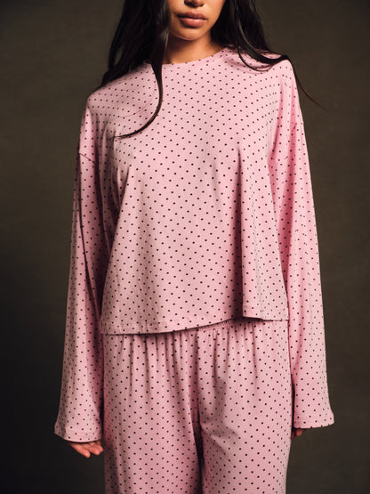 SLEEP JERSEY COMFORT POLKA DOT BOXY LONG SLEEVE - SWIRL SET ACTIVE