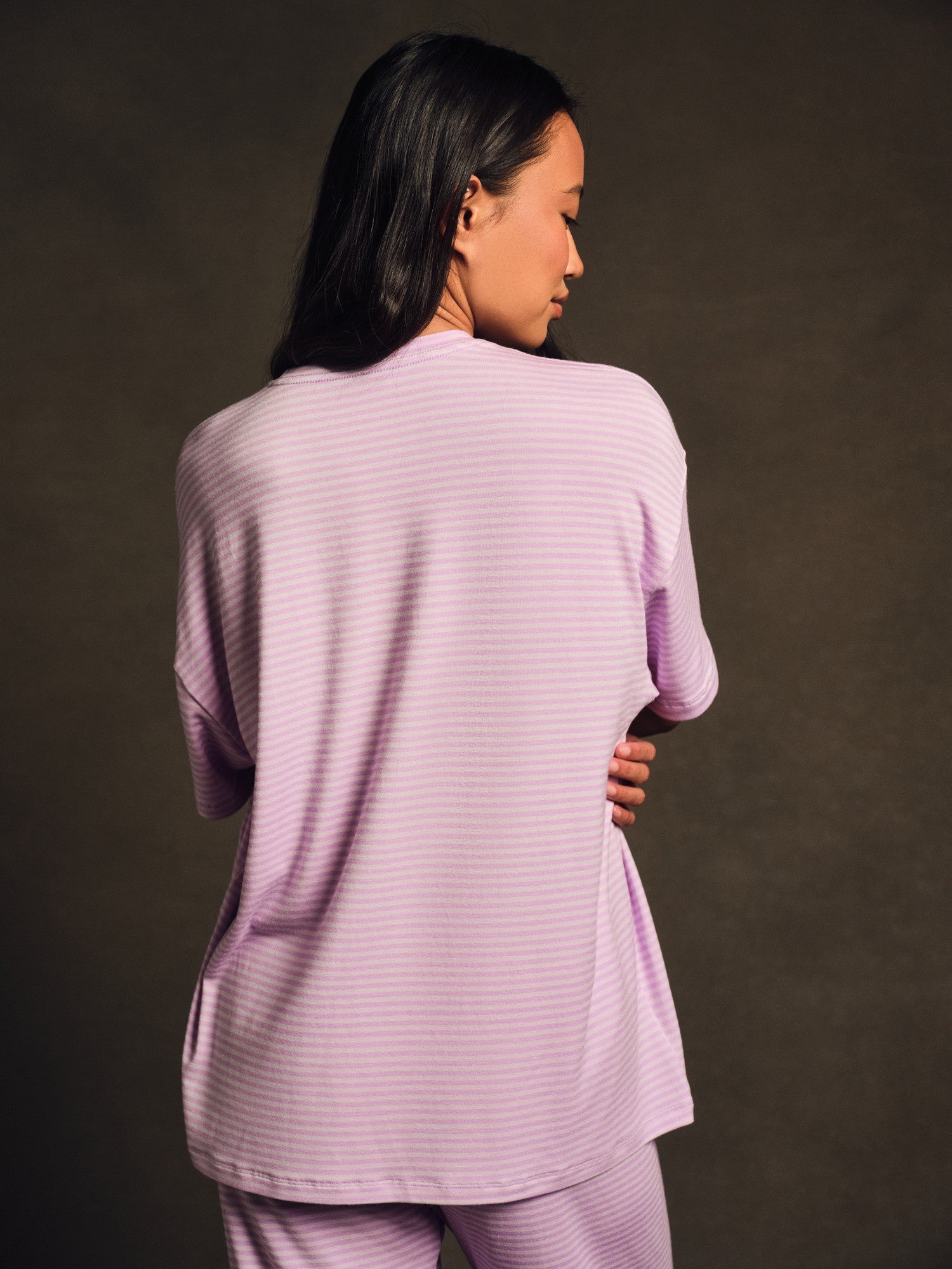SLEEP JERSEY COMFORT STRIPE BOXY TEE - BUTTERCREAM SET ACTIVE