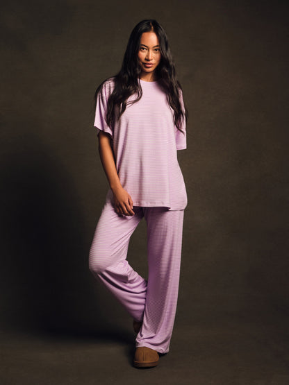 SLEEP JERSEY COMFORT STRIPE BOXY TEE - BUTTERCREAM SET ACTIVE