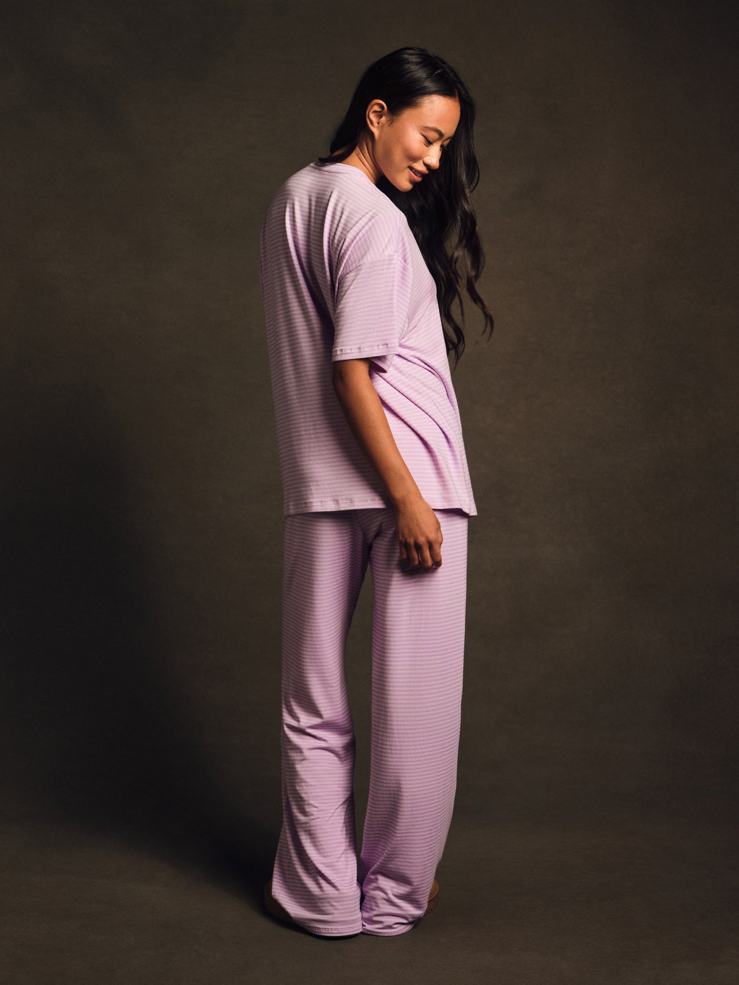 SLEEP JERSEY COMFORT STRIPE BOXY TEE - BUTTERCREAM SET ACTIVE