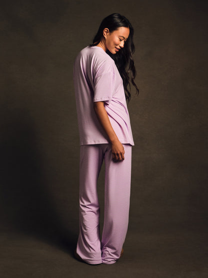 SLEEP JERSEY COMFORT STRIPE BOXY TEE - BUTTERCREAM SET ACTIVE