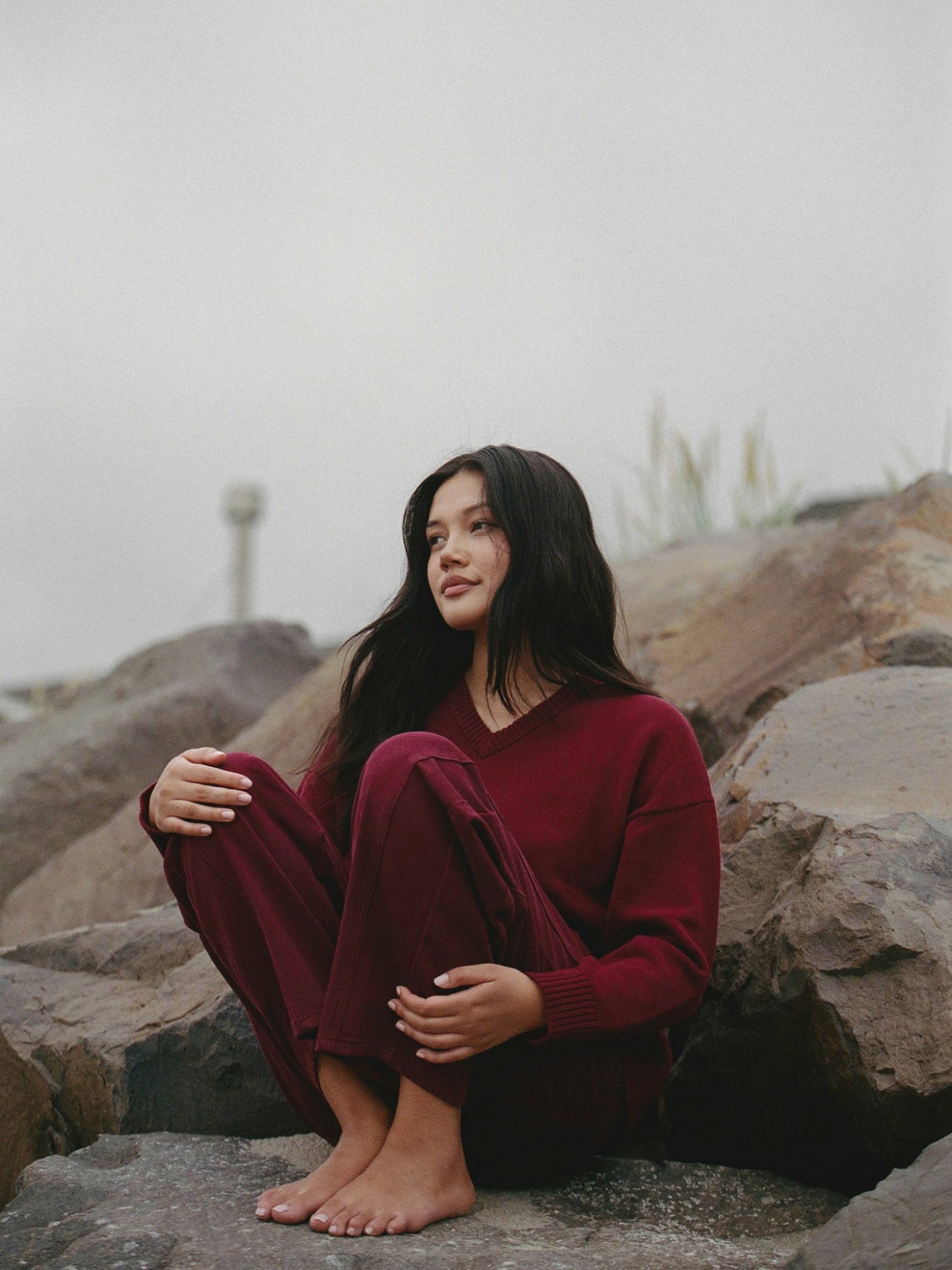 SET X PARKE COTTON V-NECK SWEATER - RHUBARB SET ACTIVE