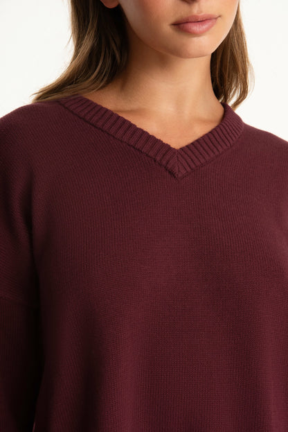 SET X PARKE COTTON V-NECK SWEATER - RHUBARB SET ACTIVE