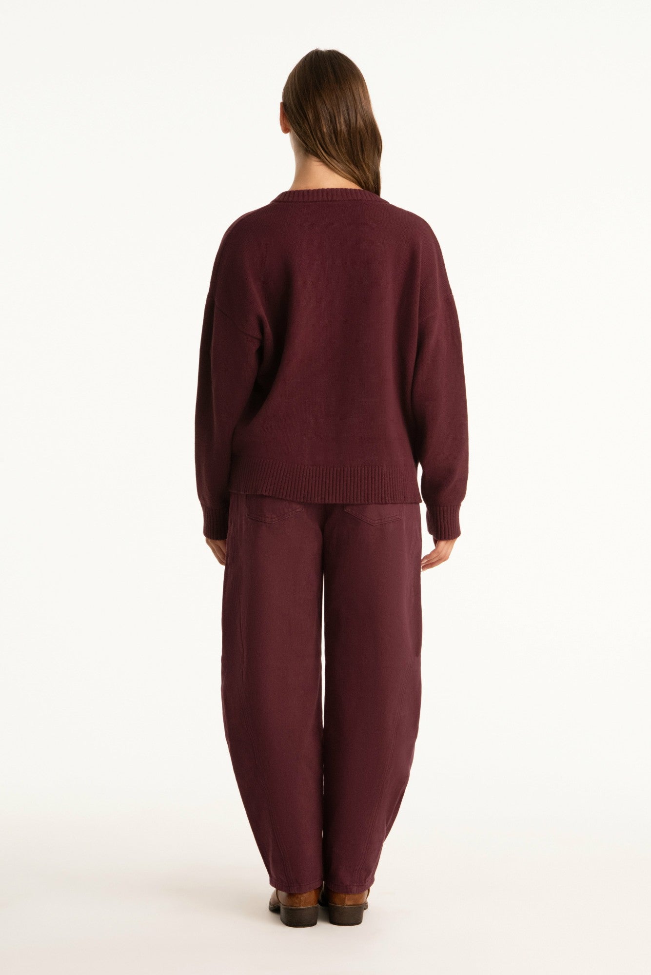 SET X PARKE COTTON V-NECK SWEATER - RHUBARB SET ACTIVE