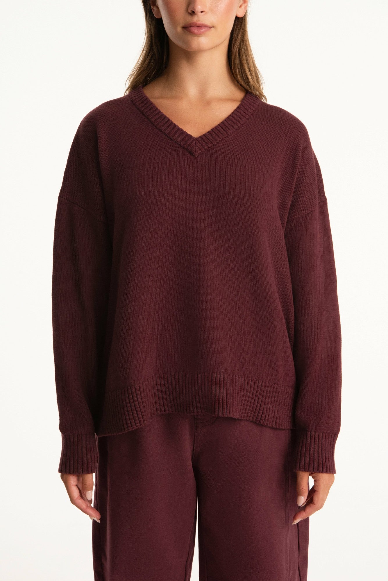SET X PARKE COTTON V-NECK SWEATER - RHUBARB SET ACTIVE
