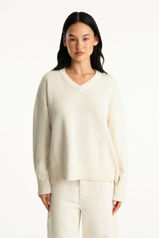 SET X PARKE COTTON V-NECK SWEATER - CREAM SET ACTIVE