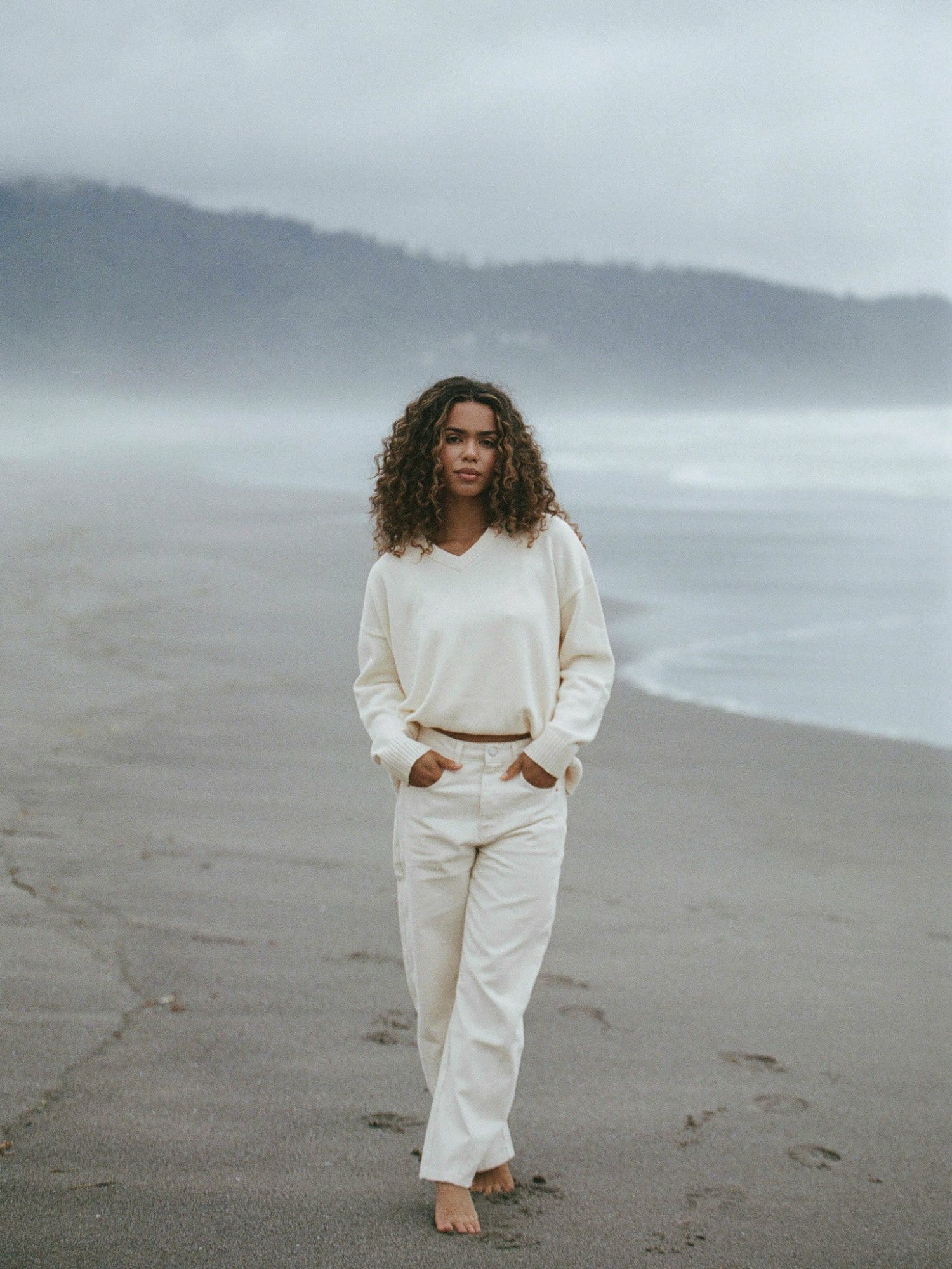 SET X PARKE COTTON V-NECK SWEATER - CREAM SET ACTIVE