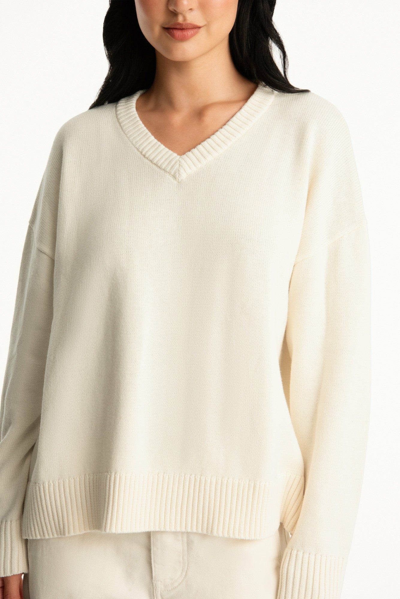 SET X PARKE COTTON V-NECK SWEATER - CREAM SET ACTIVE