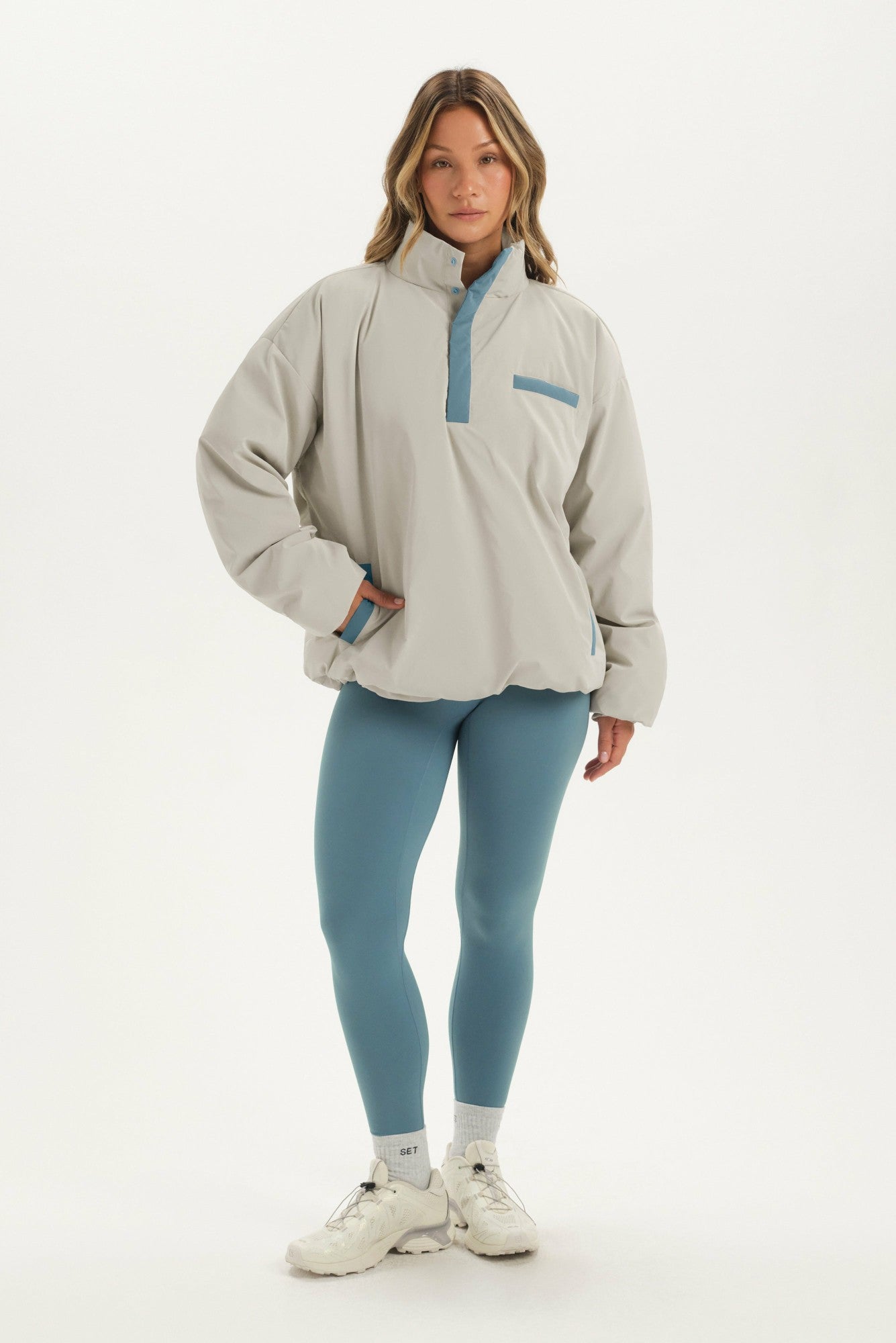 NYLON PUFF QUARTER SNAP JACKET - GLISTEN SET ACTIVE