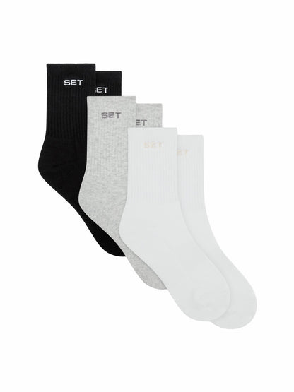 SET SOCKS (3 PACK) - WHITE/HEATHER GREY/ONYX SET ACTIVE