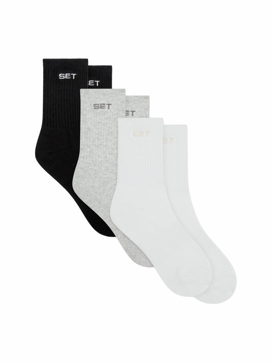 SET SOCKS (3 PACK) - WHITE/HEATHER GREY/ONYX SET ACTIVE