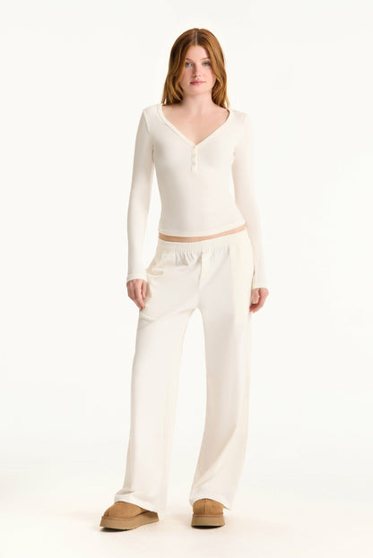 RIBBED MODAL BODY HENLEY - BLANC SET ACTIVE