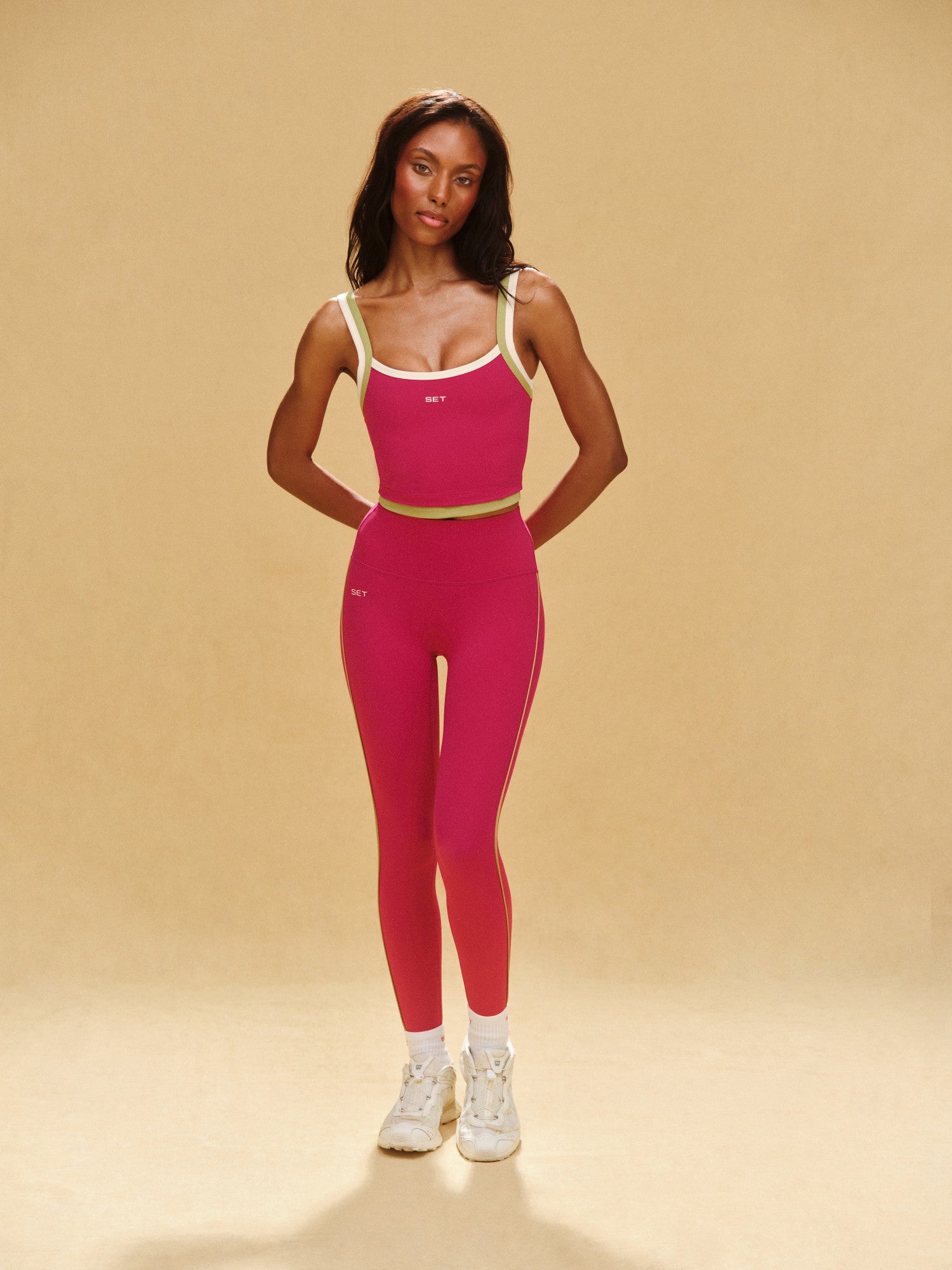 BREATHE 1.0 CONTRAST DOUBLE STRAP TANK - HIBISCUS SET ACTIVE