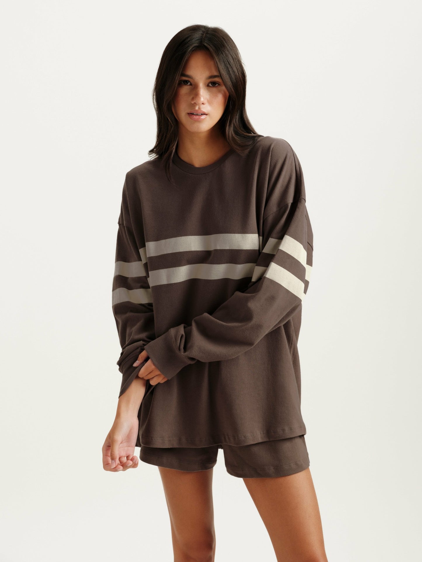HEAVY COTTON EASY STRIPE LONG SLEEVE - GRAIN SET ACTIVE