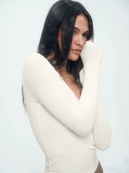 RIBBED MODAL BODY HENLEY - DUST SET ACTIVE