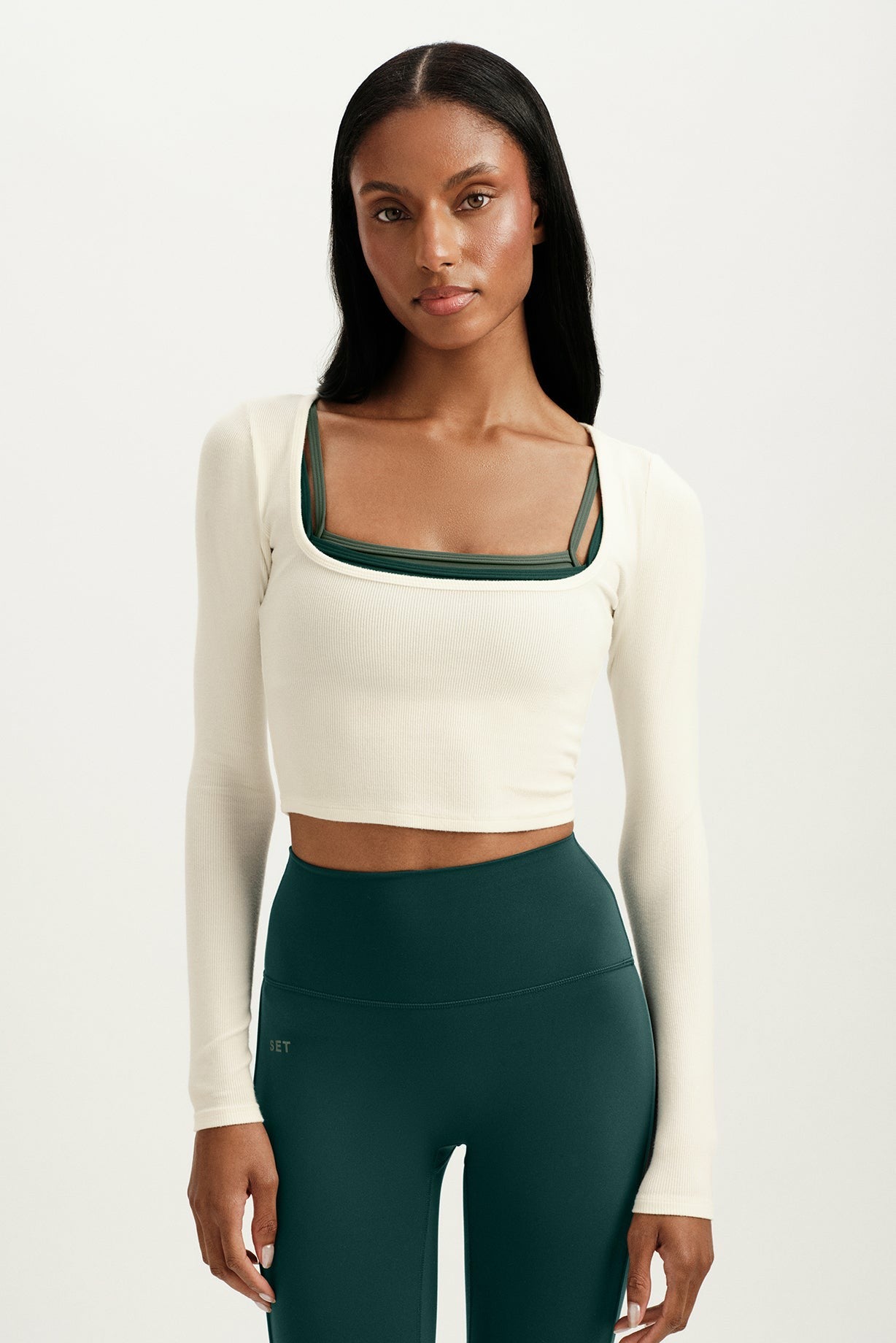 RIBBED MODAL BODY SQUARENECK LONG SLEEVE - DUST SET ACTIVE