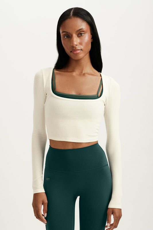 RIBBED MODAL BODY SQUARENECK LONG SLEEVE - DUST SET ACTIVE