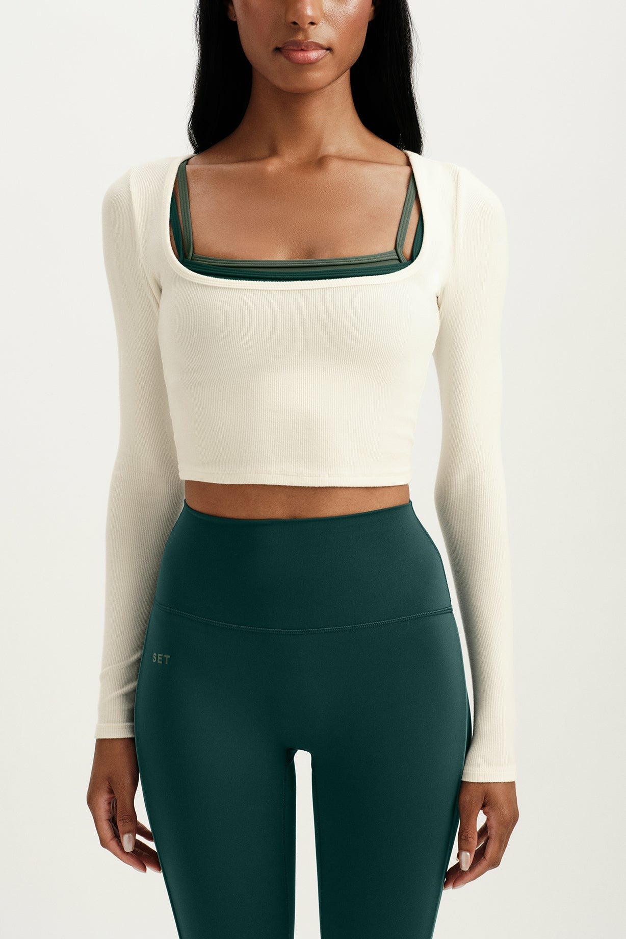RIBBED MODAL BODY SQUARENECK LONG SLEEVE - DUST SET ACTIVE