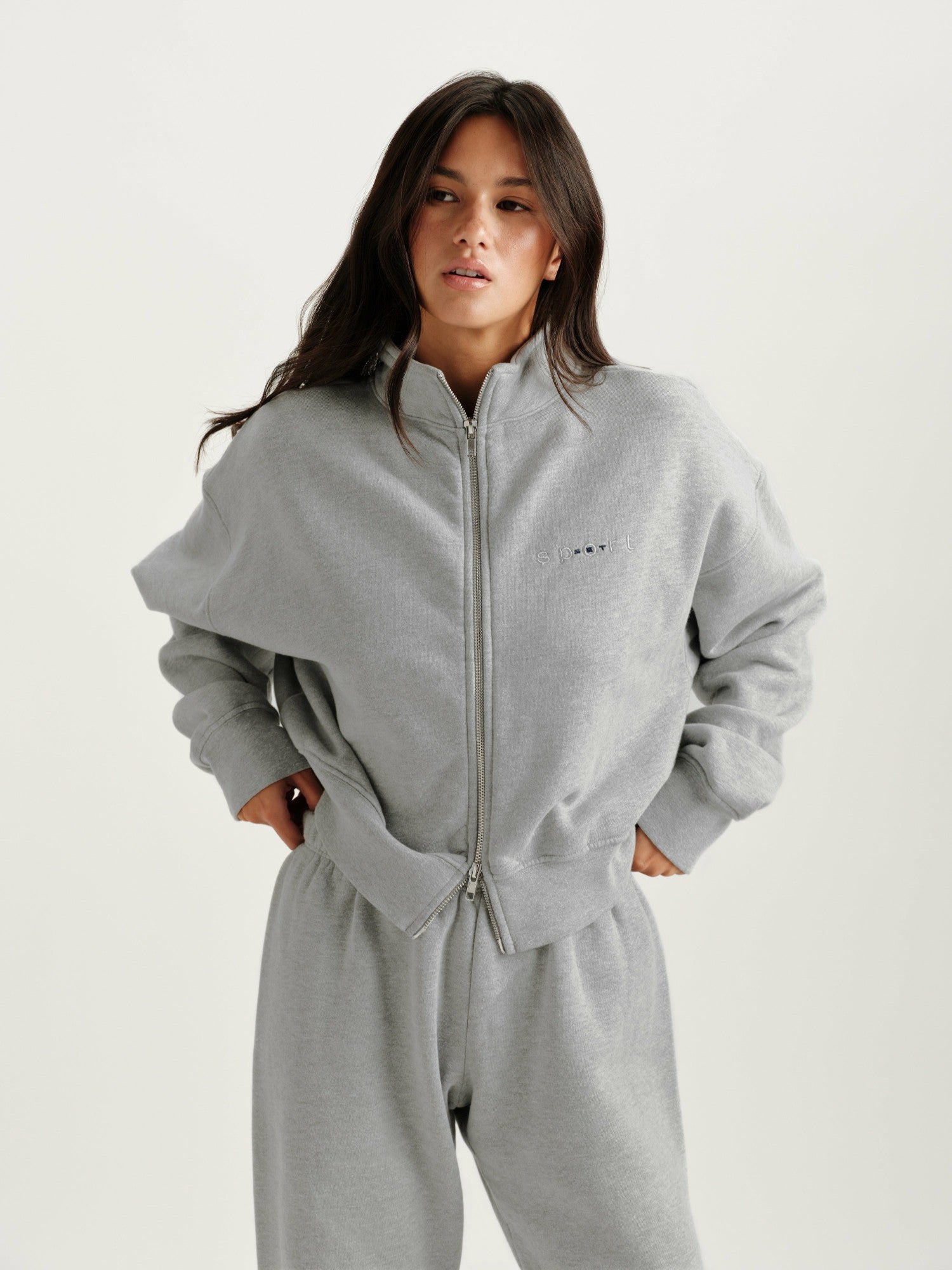 MIDWEIGHT SWEATS STAPLE SET FUNNEL ZIP - FOG HEATHER GREY SET ACTIVE