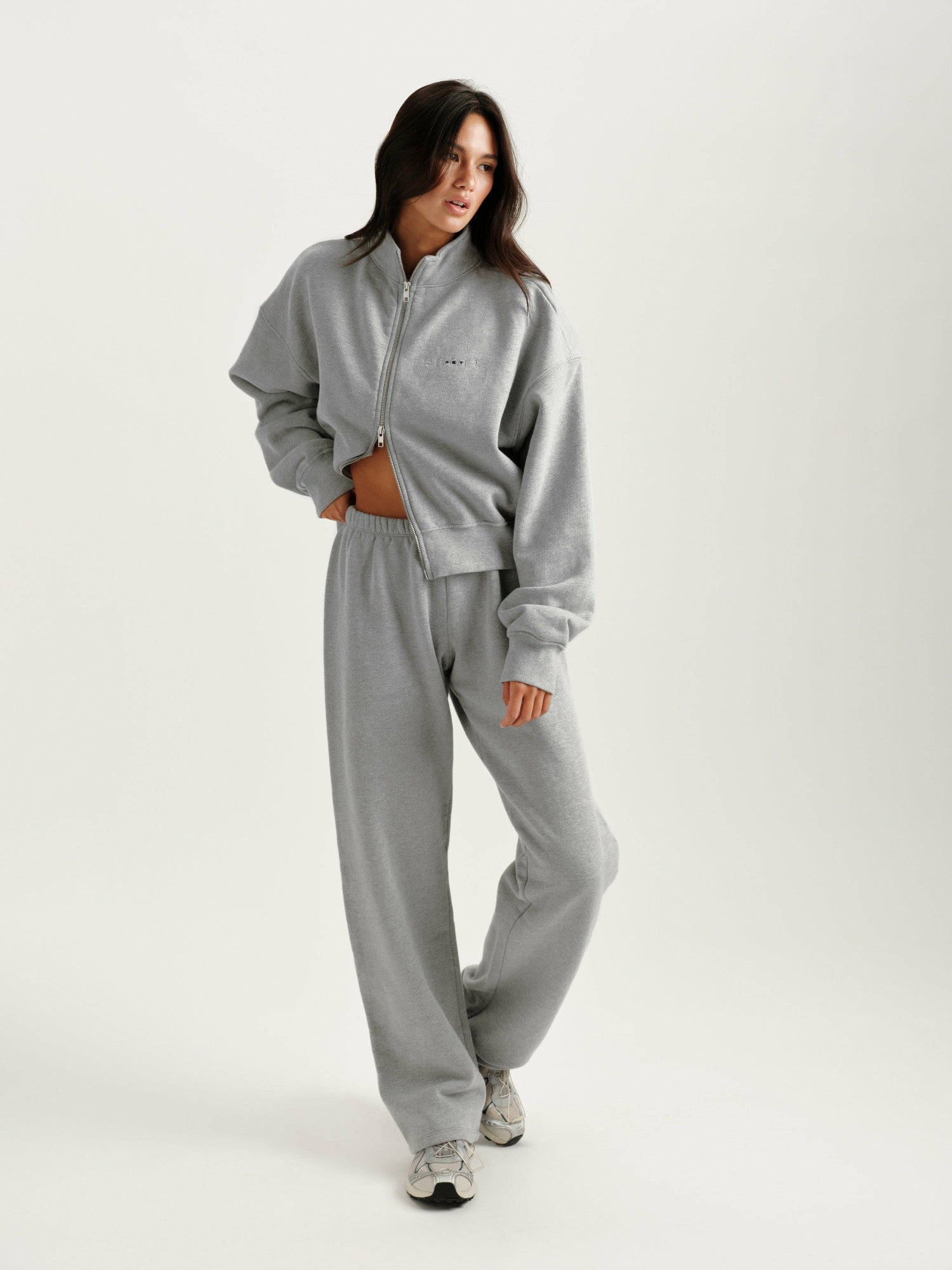 MIDWEIGHT SWEATS STAPLE SET FUNNEL ZIP - FOG HEATHER GREY SET ACTIVE