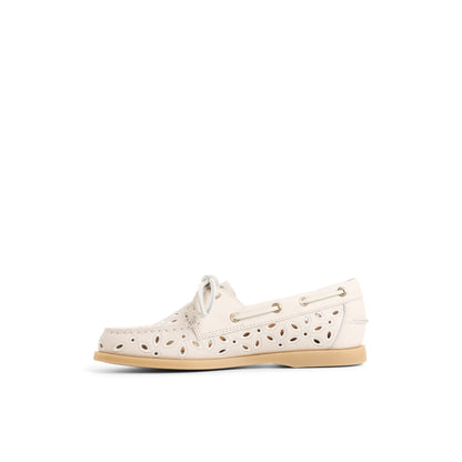 Sperry Authentic Original 2 Eye Embroidered Boat Shoe Cream
