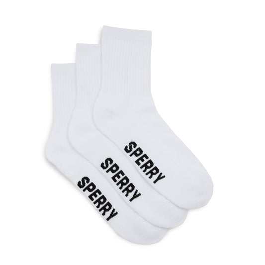 Sperry Mens 3-Pack Short Crew Socks White