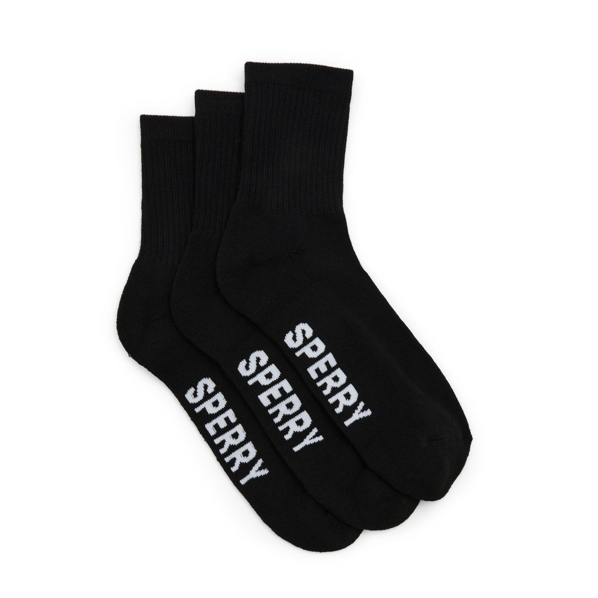 Sperry Mens 3-Pack Short Crew Socks Black