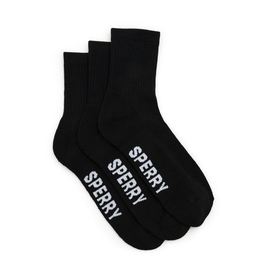 Sperry Mens 3-Pack Short Crew Socks Black