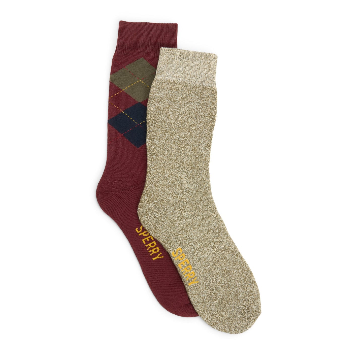Sperry Mens 2-Pack Boot Socks Brown multi